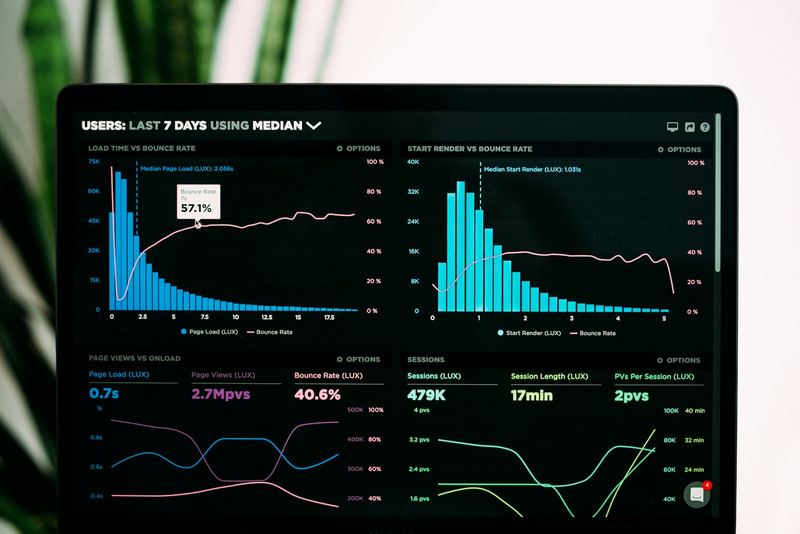 An analytics dashboard on a laptop showing creator audience and performance metrics
